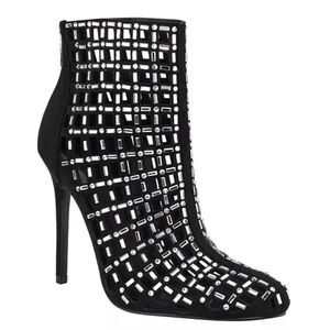 Guess Black and Silver Studded Heeled Boots